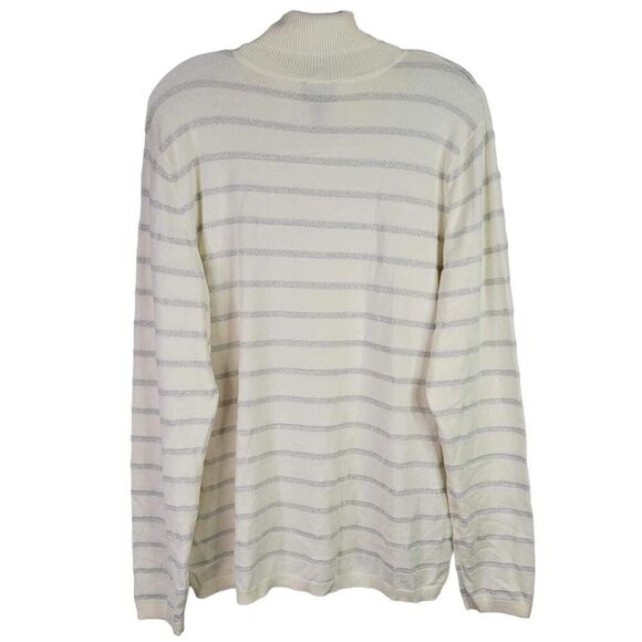 Chicos Striped Sweater Women's 3 Size XL Cream Silver Long Sleeve Turtleneck - Picture 3 of 9